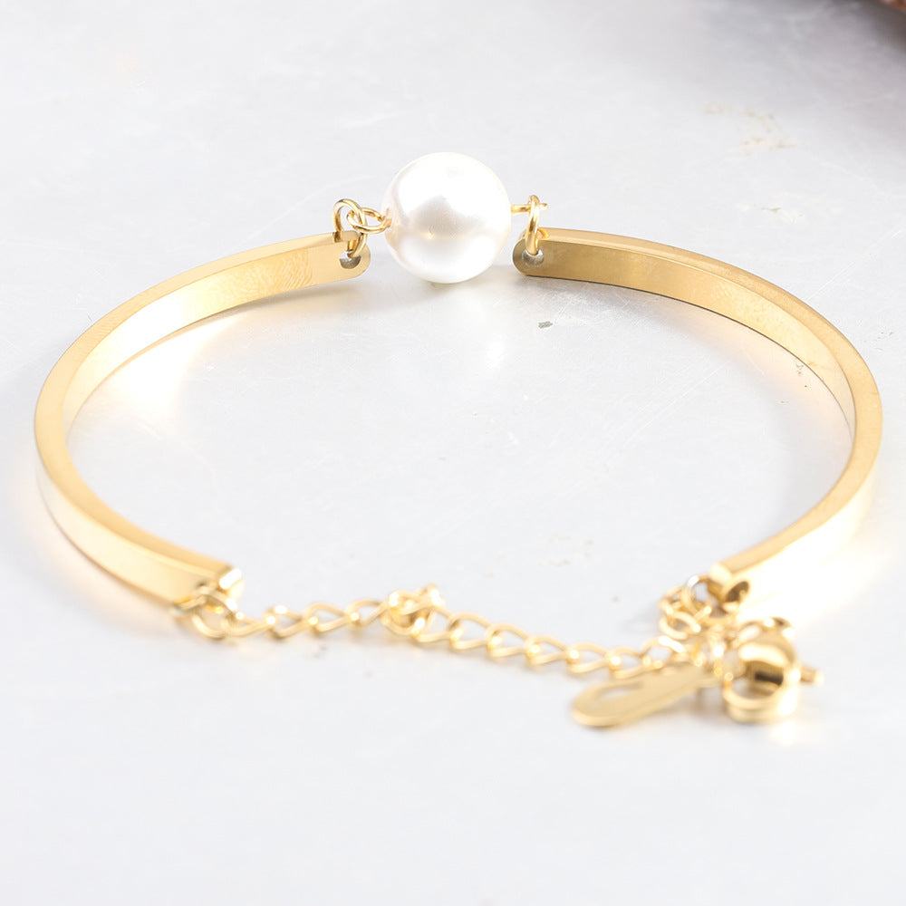 Pearl Bracelet For Women Made Of Durable 304 Stainless Steel In Elegant Steel Color