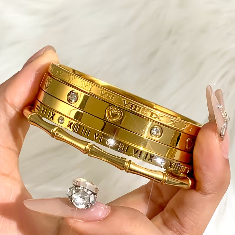 Bohemian Heart Shape Bangle For Super Bowl Featuring 304 Stainless Steel With 18K Real Gold Plated And Zircon Inlay
