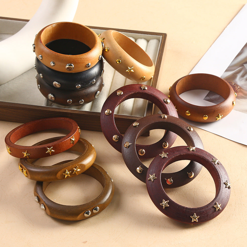 For Brown Retro Style Wooden Bangle Featuring Classic Design And Durable Craftsmanship