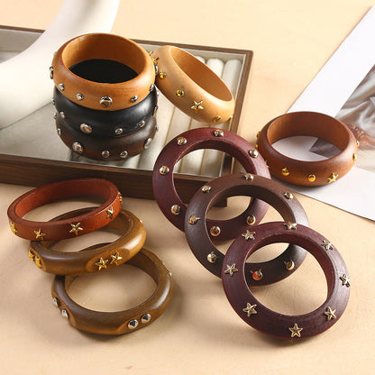 For Brown Retro Style Wooden Bangle Featuring Classic Design And Durable Craftsmanship