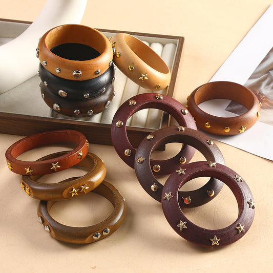 For Brown Retro Style Wooden Bangle Featuring Classic Design And Durable Craftsmanship
