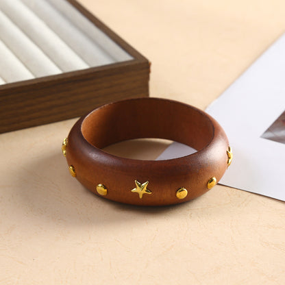 For Brown Retro Style Wooden Bangle Featuring Classic Design And Durable Craftsmanship