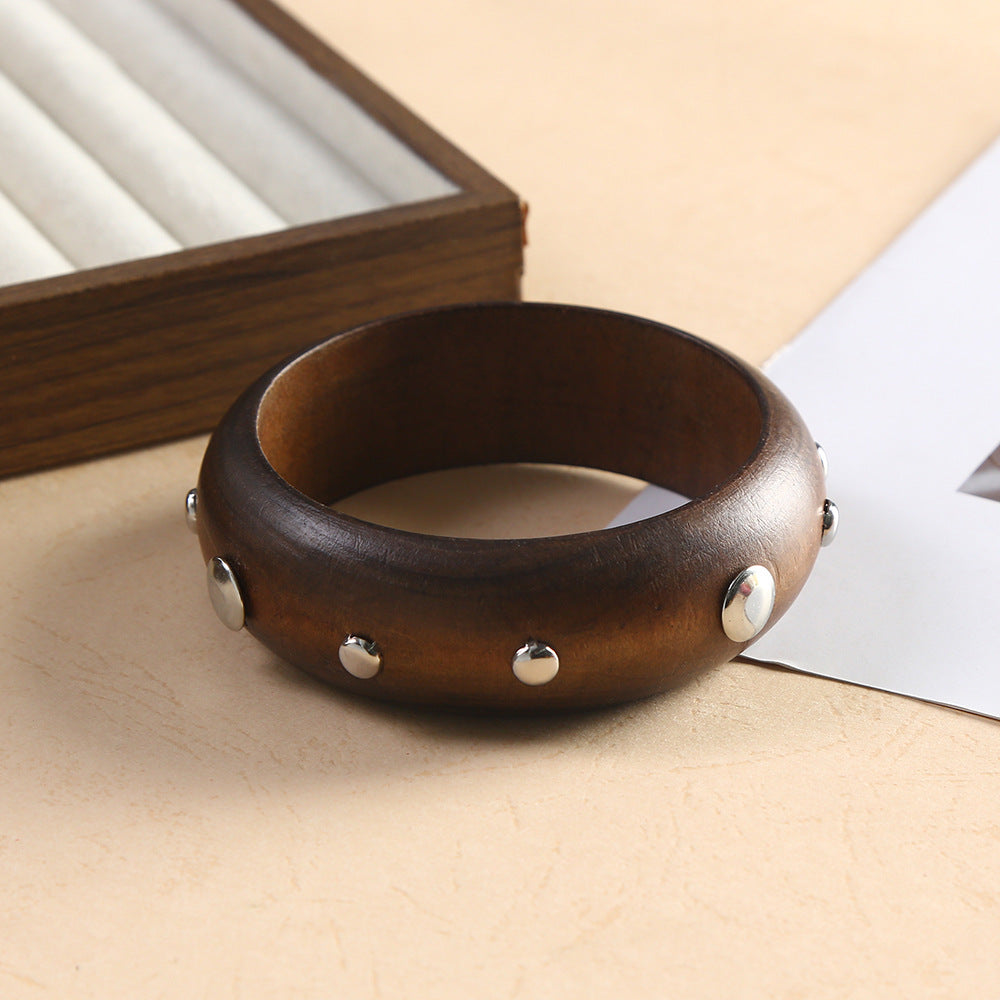 For Brown Retro Style Wooden Bangle Featuring Classic Design And Durable Craftsmanship