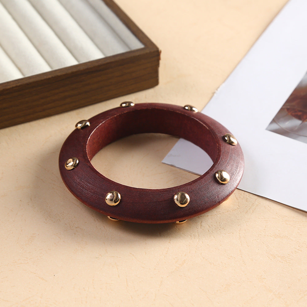 For Brown Retro Style Wooden Bangle Featuring Classic Design And Durable Craftsmanship