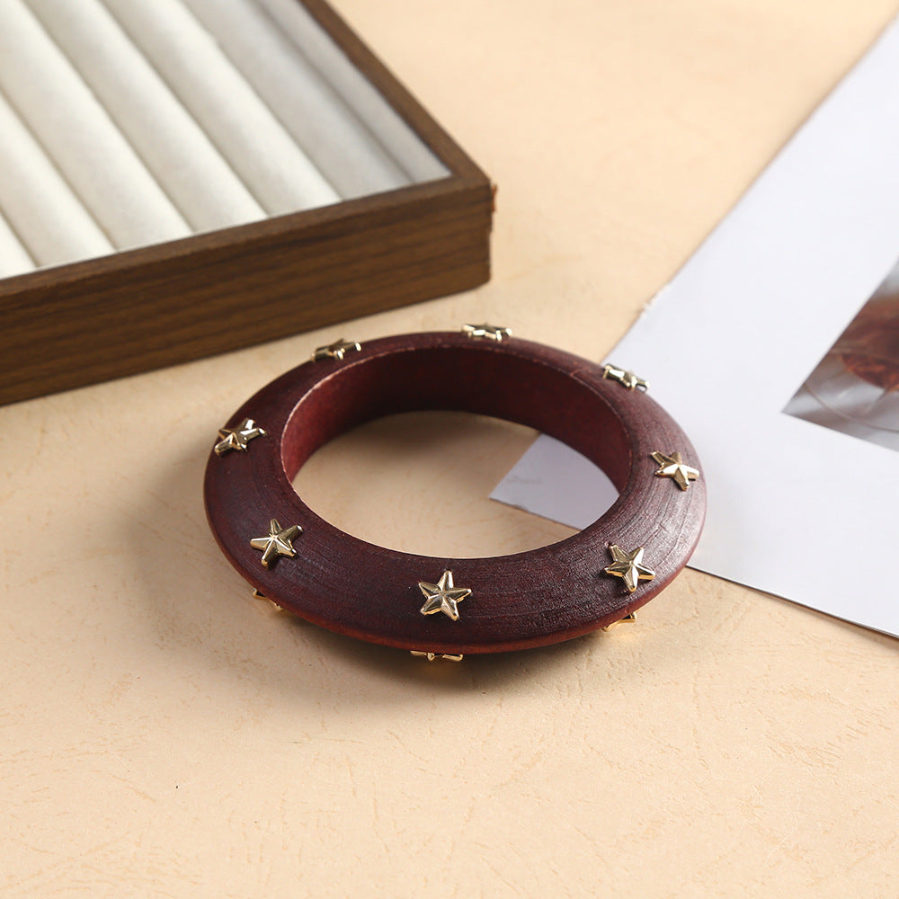 For Brown Retro Style Wooden Bangle Featuring Classic Design And Durable Craftsmanship