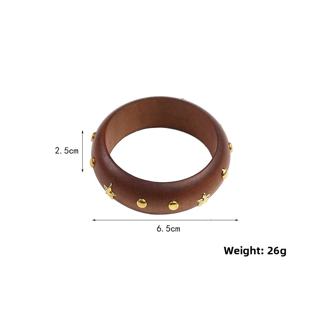 For Brown Retro Style Wooden Bangle Featuring Classic Design And Durable Craftsmanship