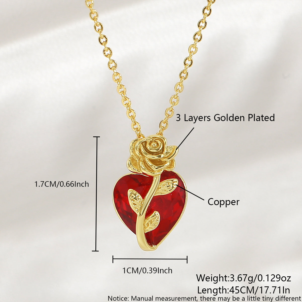 Heart Shape Pendant Necklace For Women In Copper With 18K Real Gold Plated Finish And Zircon Inlay On Cable Chain