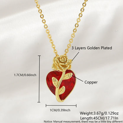 Heart Shape Pendant Necklace For Women In Copper With 18K Real Gold Plated Finish And Zircon Inlay On Cable Chain