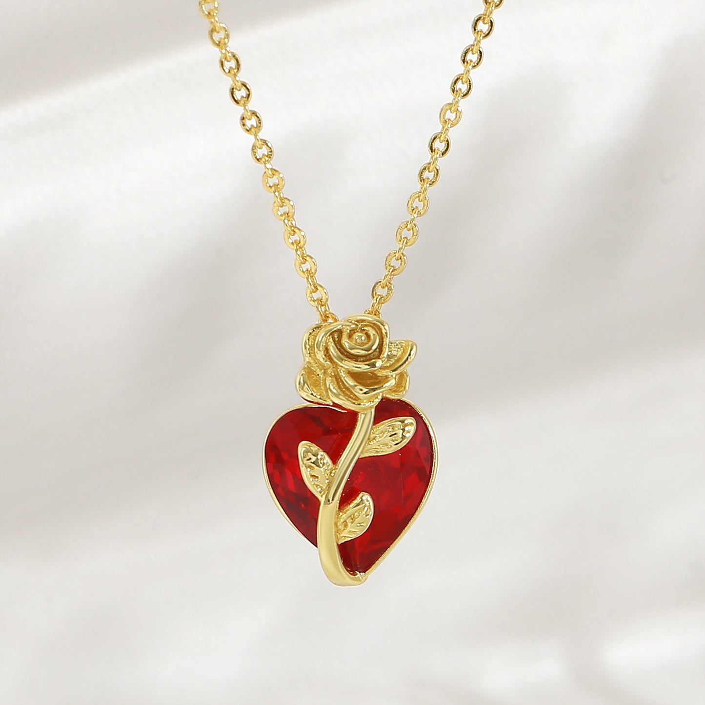 Heart Shape Pendant Necklace For Women In Copper With 18K Real Gold Plated Finish And Zircon Inlay On Cable Chain