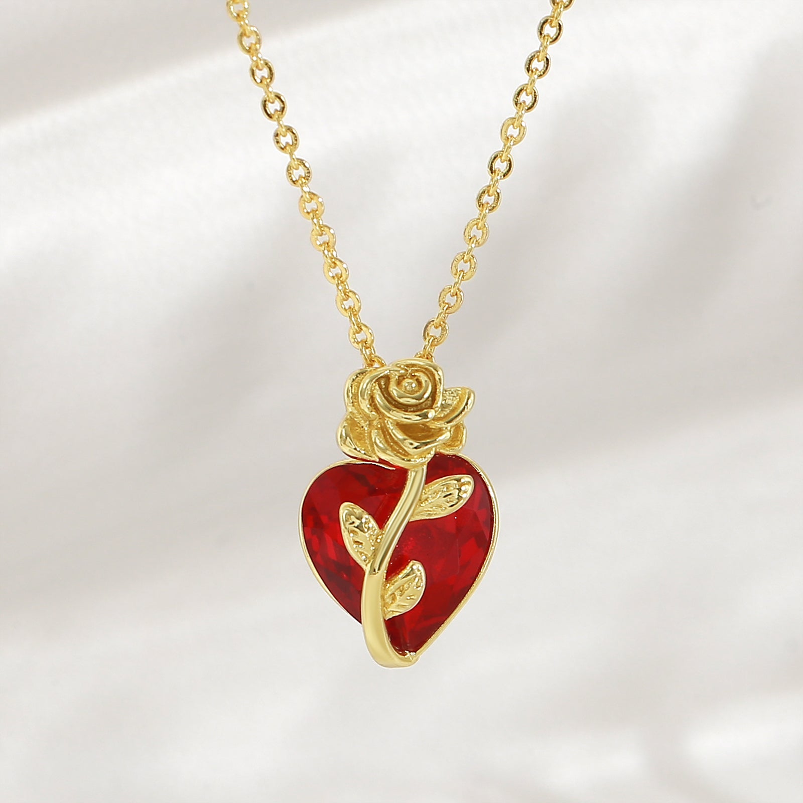 Heart Shape Pendant Necklace For Women In Copper With 18K Real Gold Plated Finish And Zircon Inlay On Cable Chain