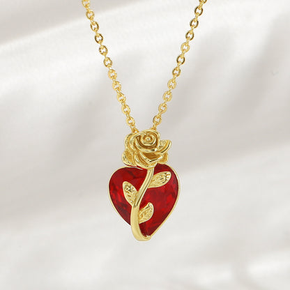 Heart Shape Pendant Necklace For Women In Copper With 18K Real Gold Plated Finish And Zircon Inlay On Cable Chain