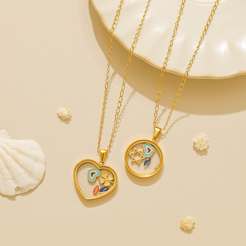 Round Pendant Necklace For Unisex Featuring 18K Real Gold Plated 304 Stainless Steel With Zircon On Cable Chain