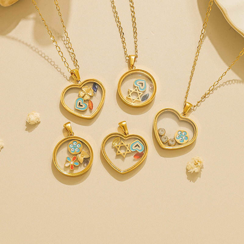Round Pendant Necklace For Unisex Featuring 18K Real Gold Plated 304 Stainless Steel With Zircon On Cable Chain