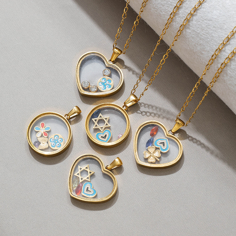 Round Pendant Necklace For Unisex Featuring 18K Real Gold Plated 304 Stainless Steel With Zircon On Cable Chain