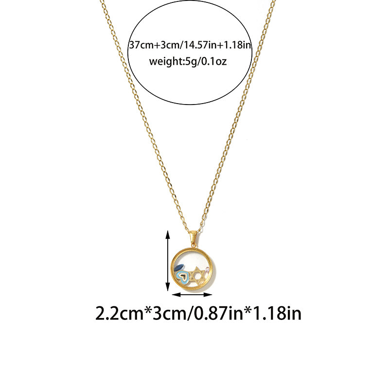 Round Pendant Necklace For Unisex Featuring 18K Real Gold Plated 304 Stainless Steel With Zircon On Cable Chain
