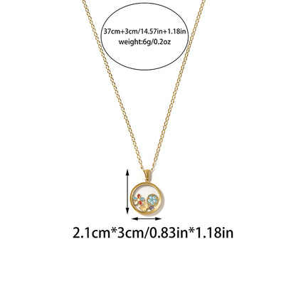Round Pendant Necklace For Unisex Featuring 18K Real Gold Plated 304 Stainless Steel With Zircon On Cable Chain
