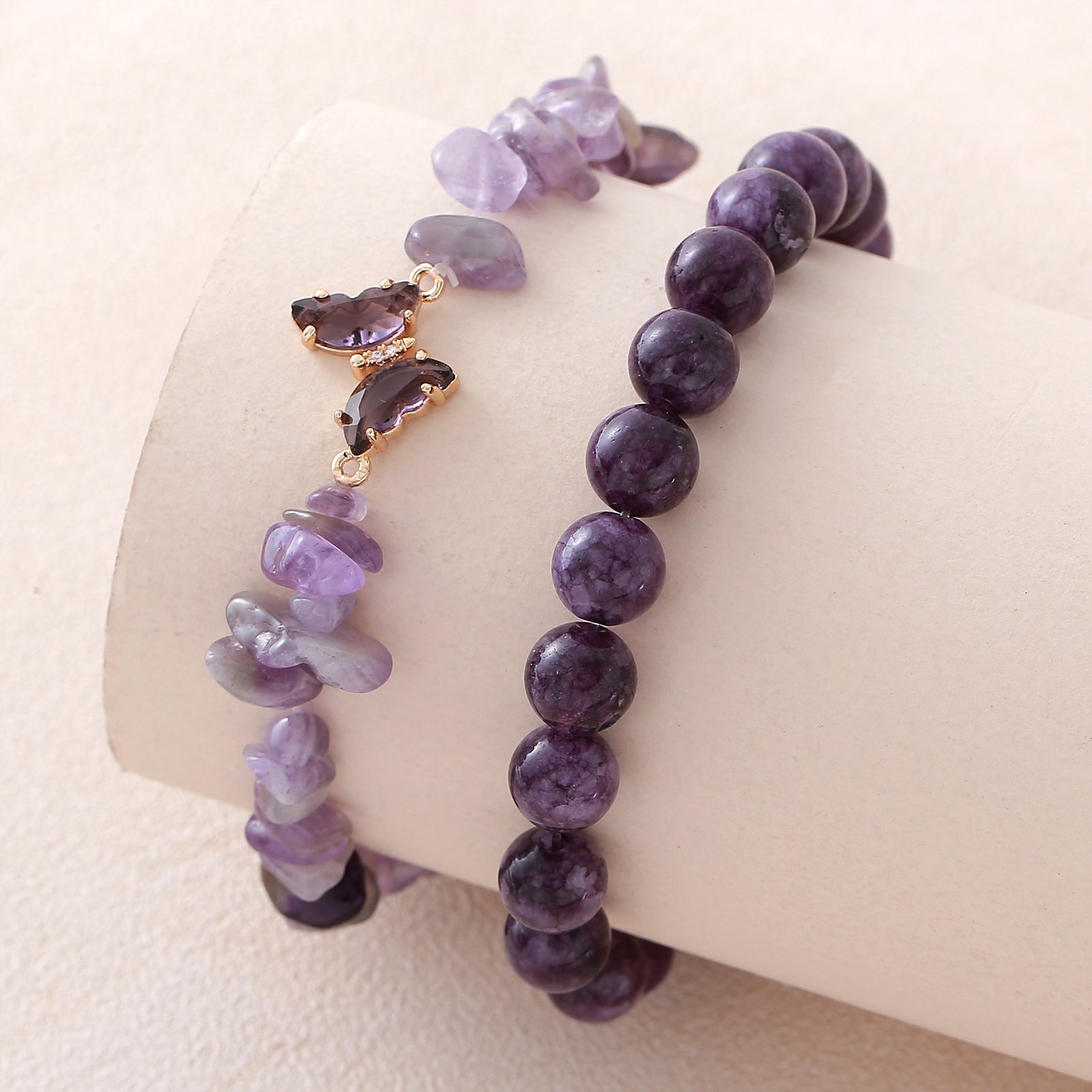 Women’s Butterfly Pattern Natural Stone Bracelets Featuring Beading Craftsmanship With Beaded Chain Design