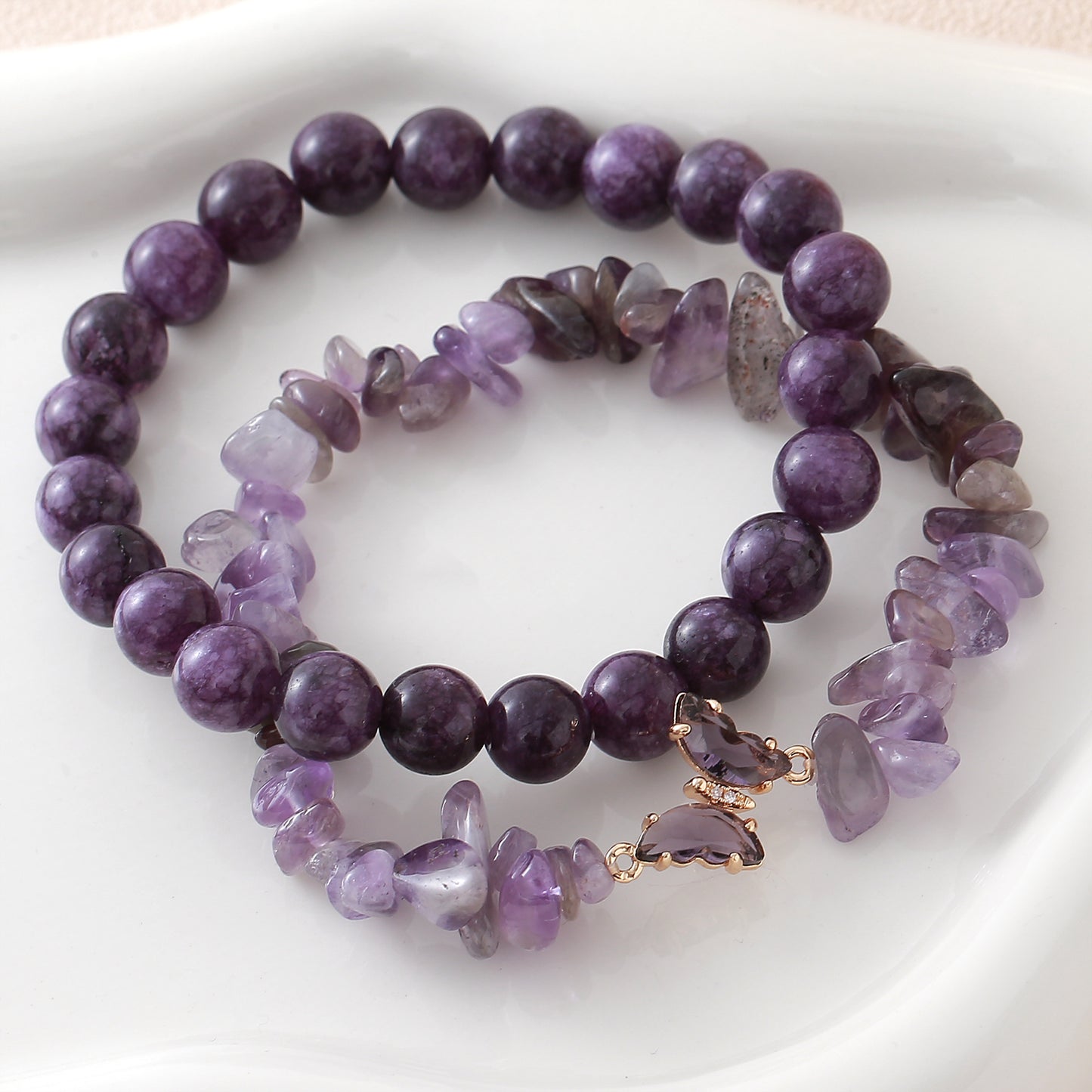 Women’s Butterfly Pattern Natural Stone Bracelets Featuring Beading Craftsmanship With Beaded Chain Design