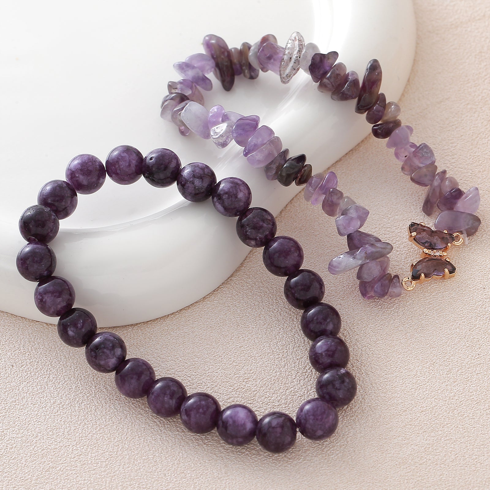 Women’s Butterfly Pattern Natural Stone Bracelets Featuring Beading Craftsmanship With Beaded Chain Design