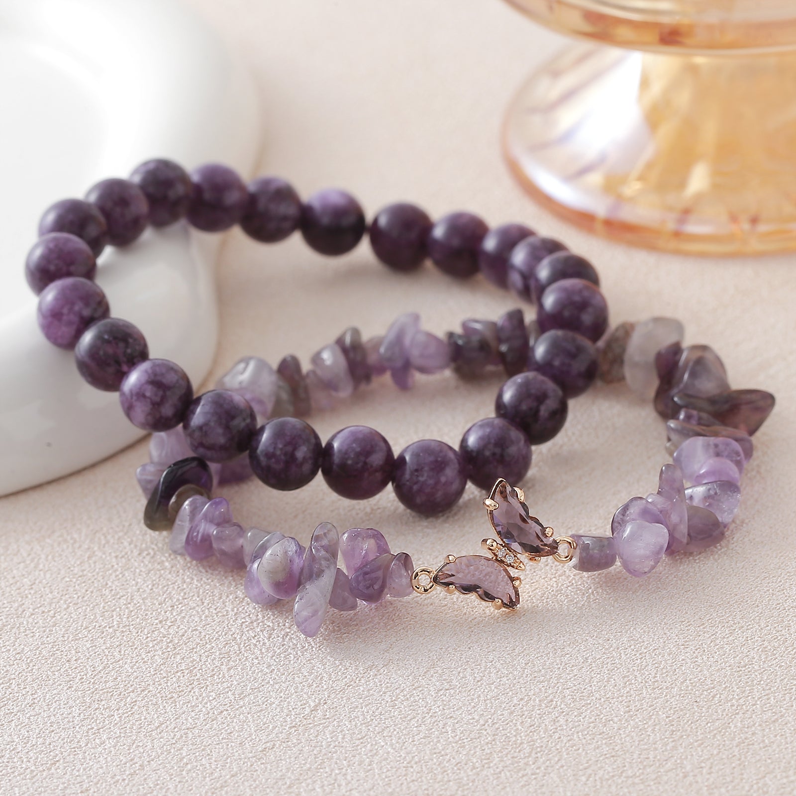 Women’s Butterfly Pattern Natural Stone Bracelets Featuring Beading Craftsmanship With Beaded Chain Design