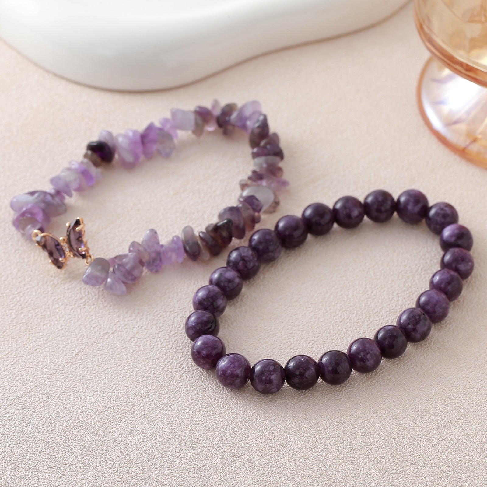 Women’s Butterfly Pattern Natural Stone Bracelets Featuring Beading Craftsmanship With Beaded Chain Design