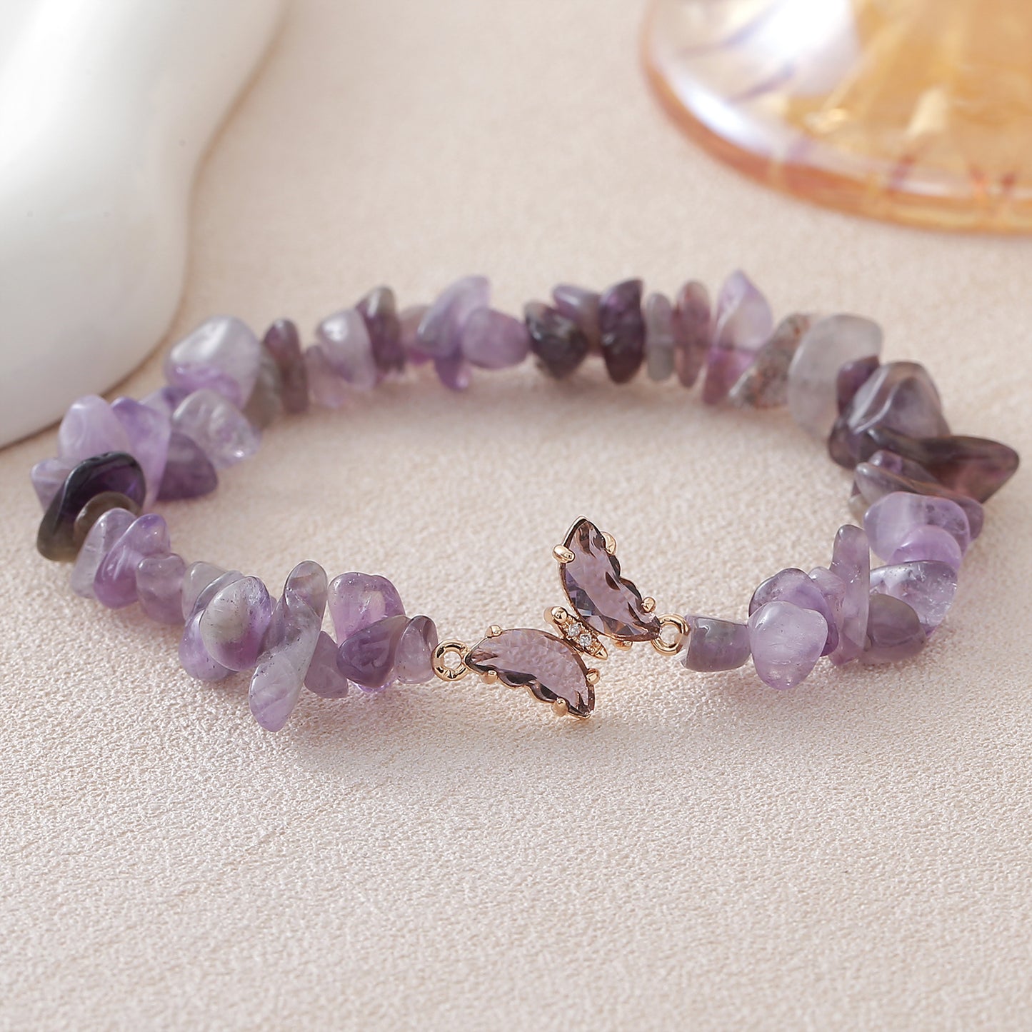 Women’s Butterfly Pattern Natural Stone Bracelets Featuring Beading Craftsmanship With Beaded Chain Design