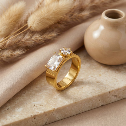 Geometric Rings For Women Made Of 304 Stainless Steel Featuring Electroplated 18K Real Gold Plated With Shell Inlay
