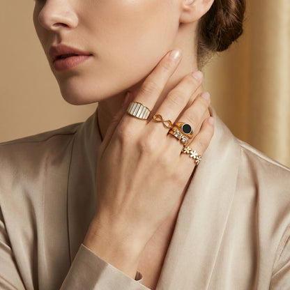 Geometric Rings For Women Made Of 304 Stainless Steel Featuring Electroplated 18K Real Gold Plated With Shell Inlay