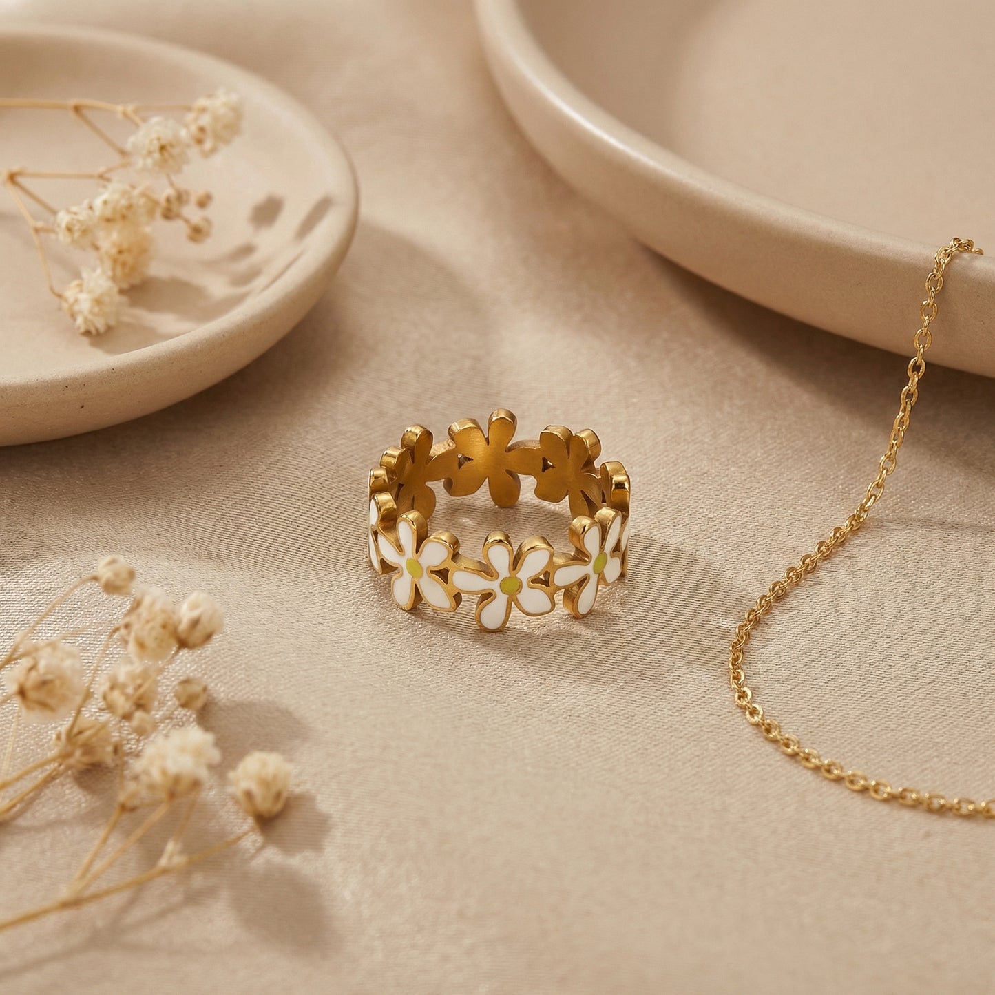 Geometric Rings For Women Made Of 304 Stainless Steel Featuring Electroplated 18K Real Gold Plated With Shell Inlay