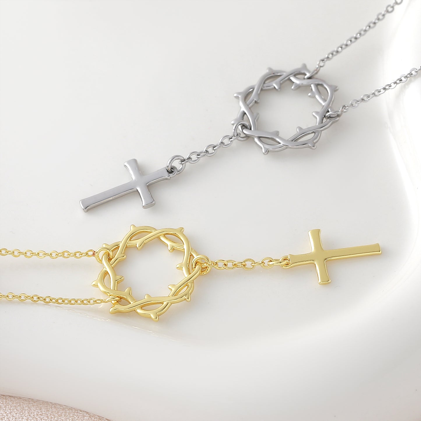 Cross Pendant Necklace For Women In Copper With 18K Real Gold Plated Finish Featuring Zircon On Cable Chain