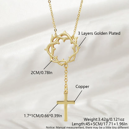 Cross Pendant Necklace For Women In Copper With 18K Real Gold Plated Finish Featuring Zircon On Cable Chain