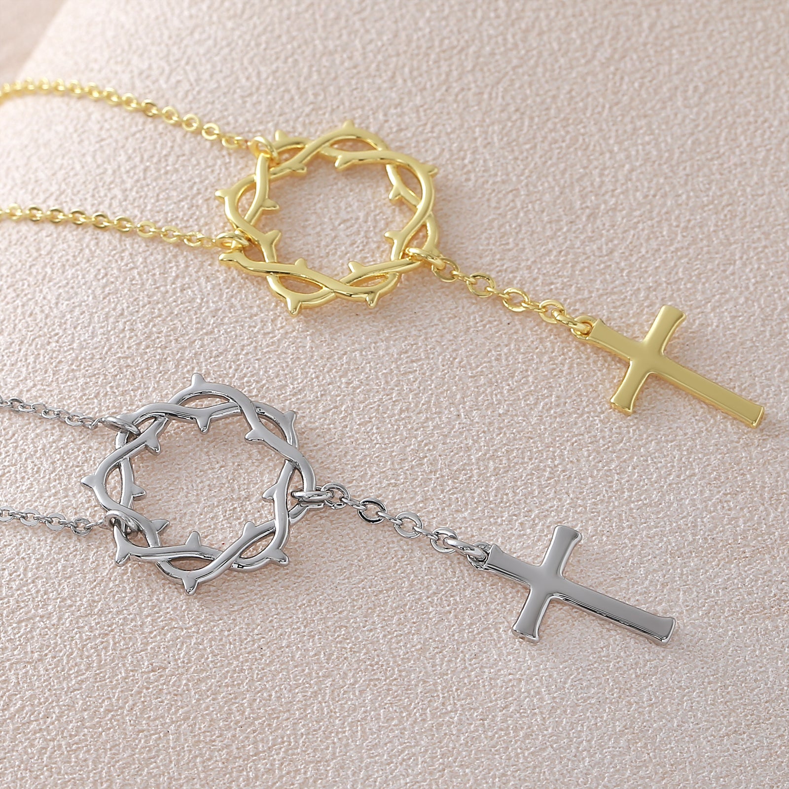 Cross Pendant Necklace For Women In Copper With 18K Real Gold Plated Finish Featuring Zircon On Cable Chain