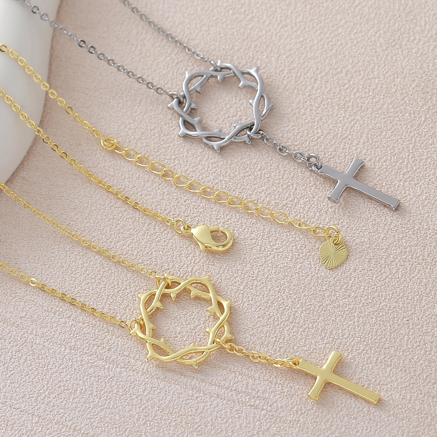 Cross Pendant Necklace For Women In Copper With 18K Real Gold Plated Finish Featuring Zircon On Cable Chain