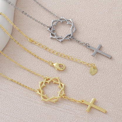 Cross Pendant Necklace For Women In Copper With 18K Real Gold Plated Finish Featuring Zircon On Cable Chain