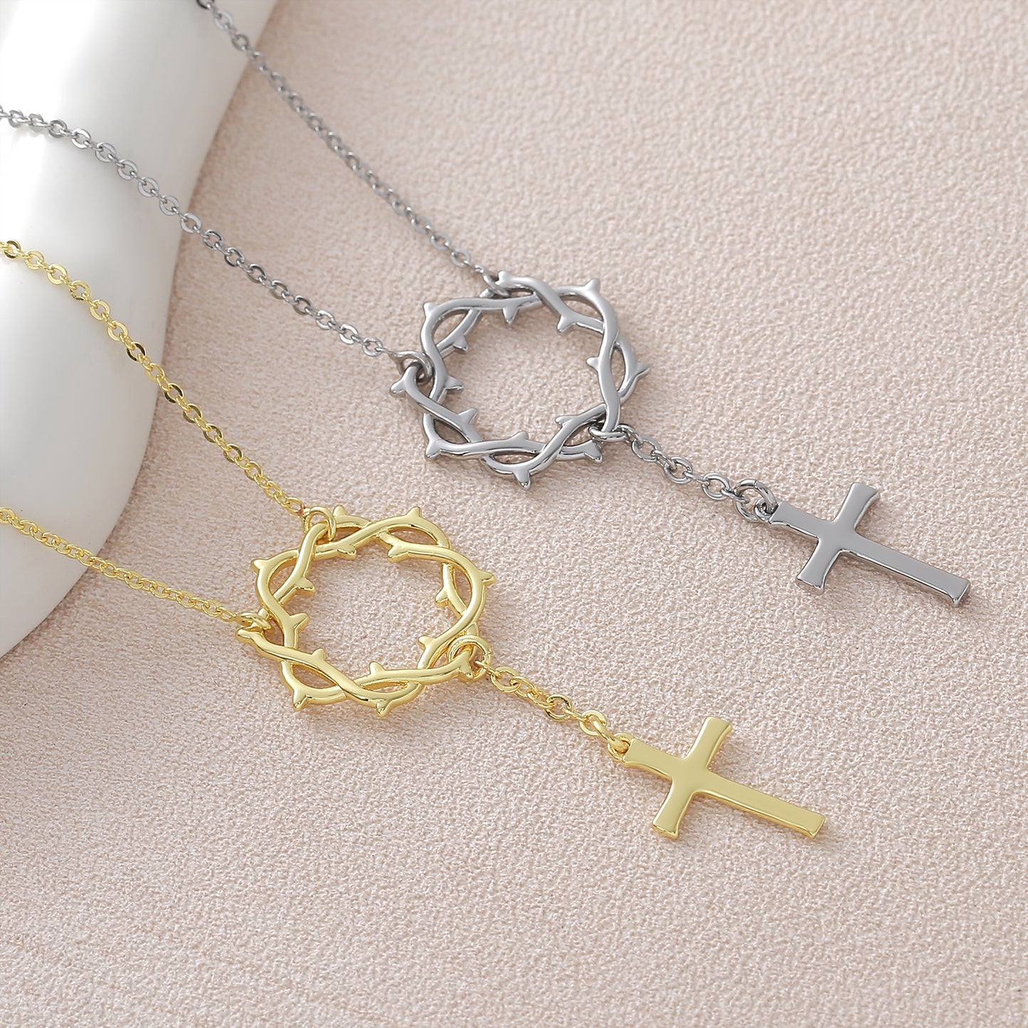Cross Pendant Necklace For Women In Copper With 18K Real Gold Plated Finish Featuring Zircon On Cable Chain