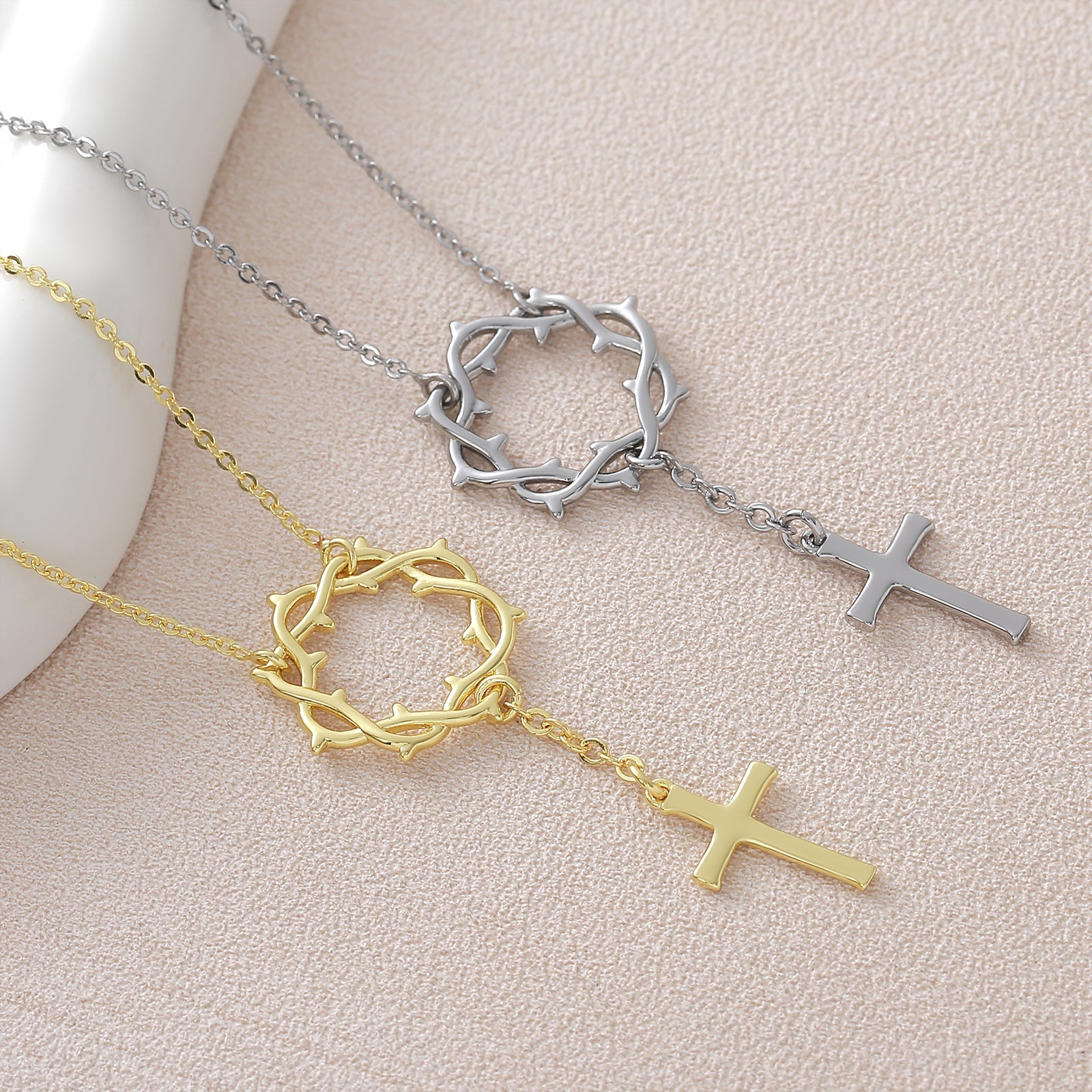 Cross Pendant Necklace For Women In Copper With 18K Real Gold Plated Finish Featuring Zircon On Cable Chain