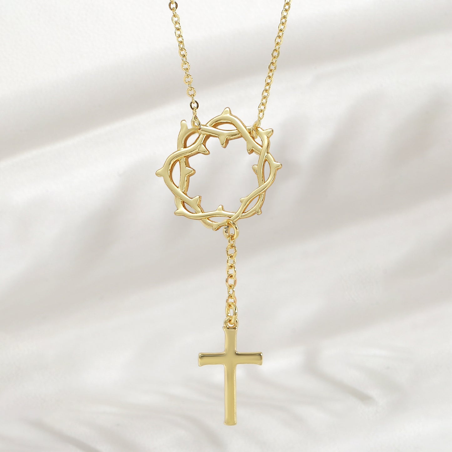 Cross Pendant Necklace For Women In Copper With 18K Real Gold Plated Finish Featuring Zircon On Cable Chain