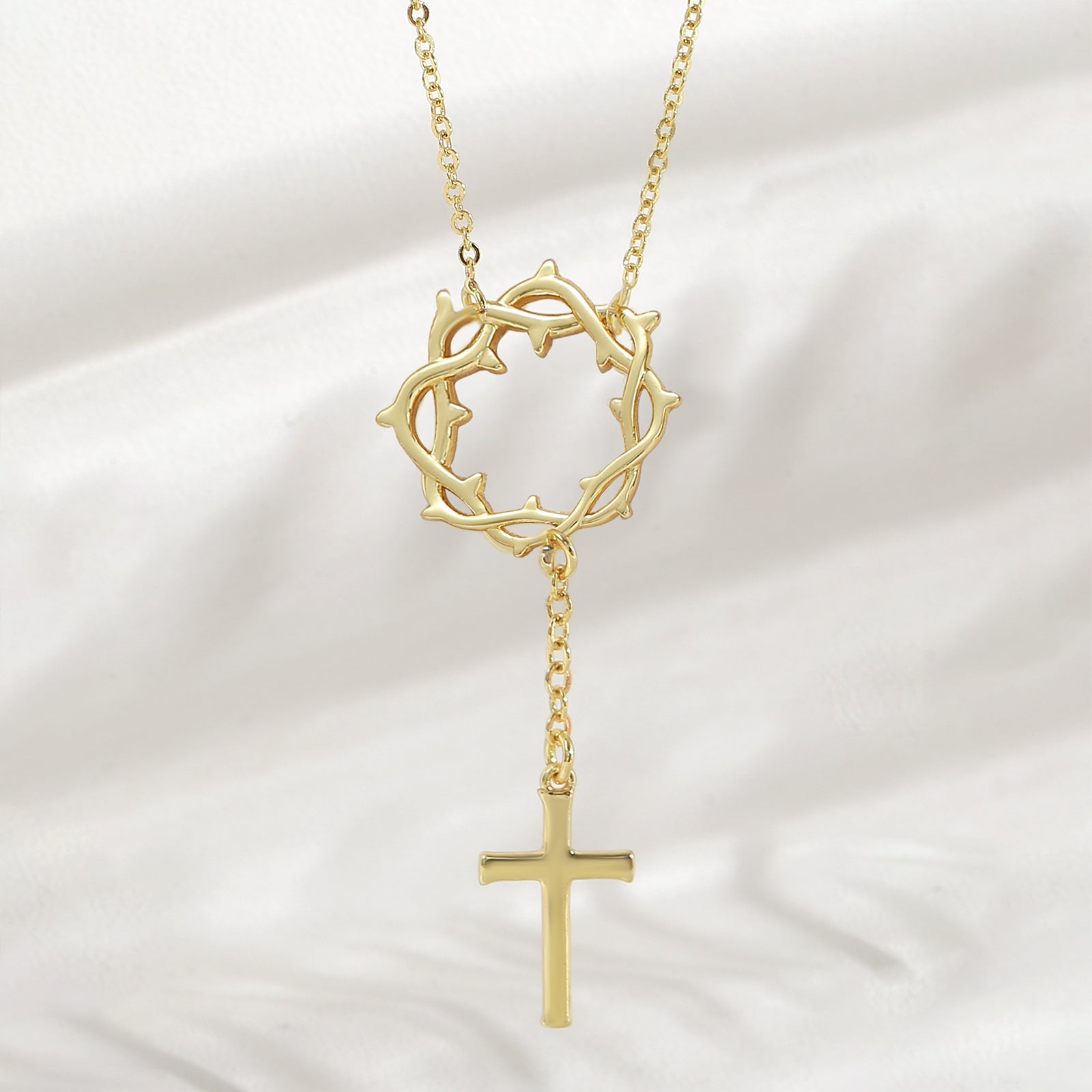 Cross Pendant Necklace For Women In Copper With 18K Real Gold Plated Finish Featuring Zircon On Cable Chain