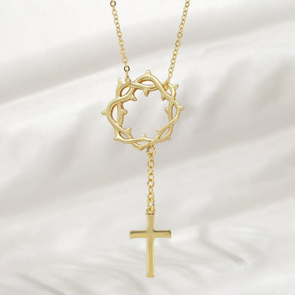 Cross Pendant Necklace For Women In Copper With 18K Real Gold Plated Finish Featuring Zircon On Cable Chain