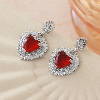 Heart Shape Stud Earrings For Women In Copper With 18K Real Gold Plated Claw Setting And Zircon Inlay