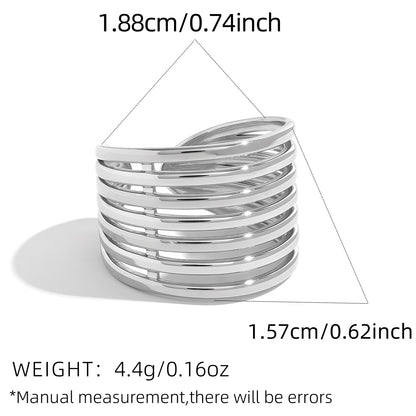 Lines Open Rings For Women In 304 Stainless Steel With 18K Gold Plated PVD Coating, Waterproof Non Tarnish