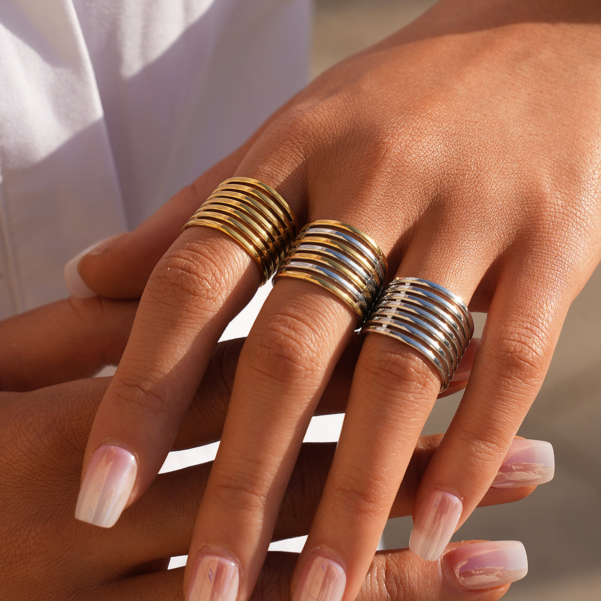 Lines Open Rings For Women In 304 Stainless Steel With 18K Gold Plated PVD Coating, Waterproof Non Tarnish