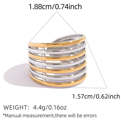 Lines Open Rings For Women In 304 Stainless Steel With 18K Gold Plated PVD Coating, Waterproof Non Tarnish