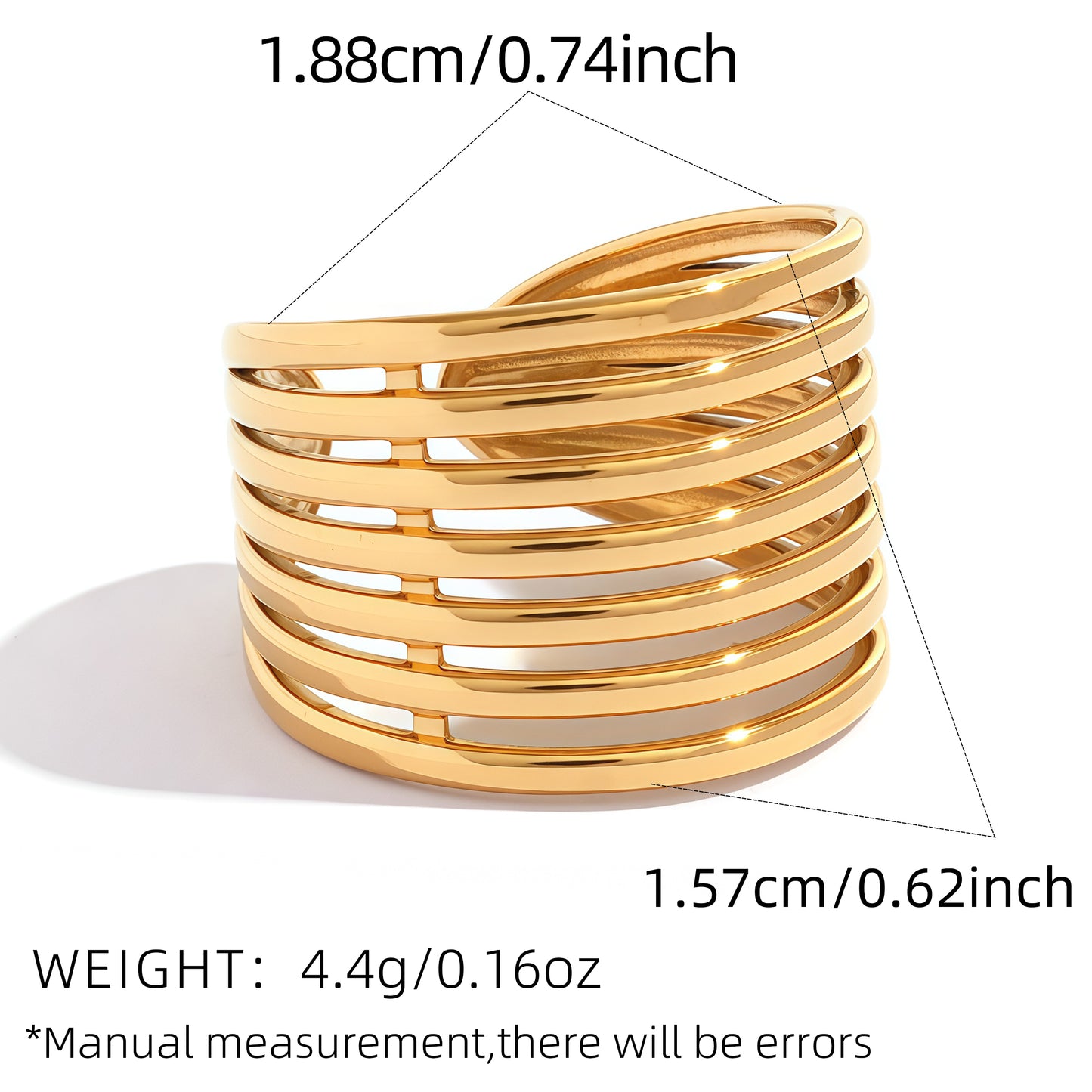 Lines Open Rings For Women In 304 Stainless Steel With 18K Gold Plated PVD Coating, Waterproof Non Tarnish
