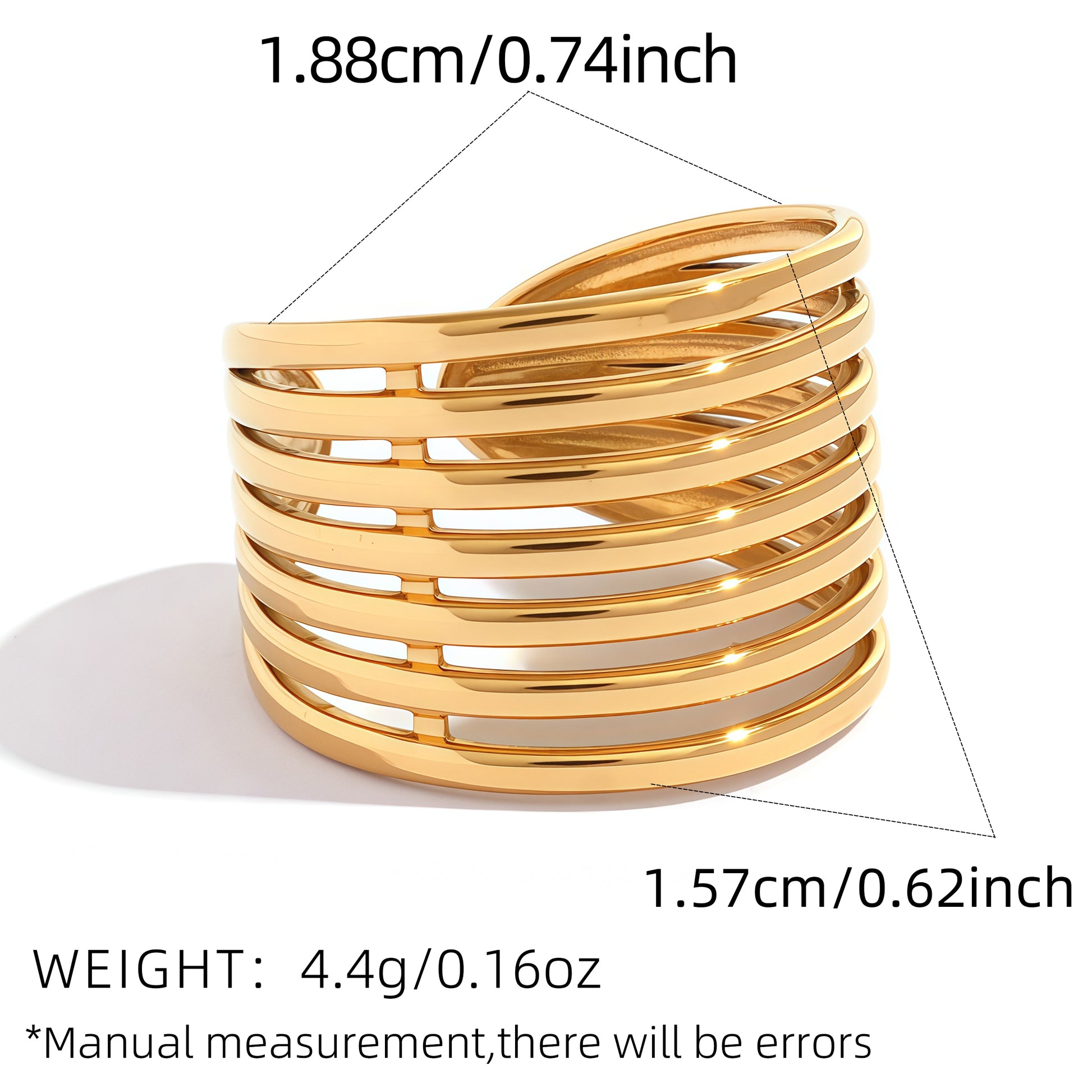 Lines Open Rings For Women In 304 Stainless Steel With 18K Gold Plated PVD Coating, Waterproof Non Tarnish