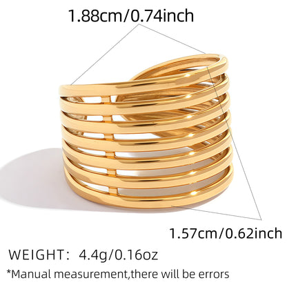 Lines Open Rings For Women In 304 Stainless Steel With 18K Gold Plated PVD Coating, Waterproof Non Tarnish