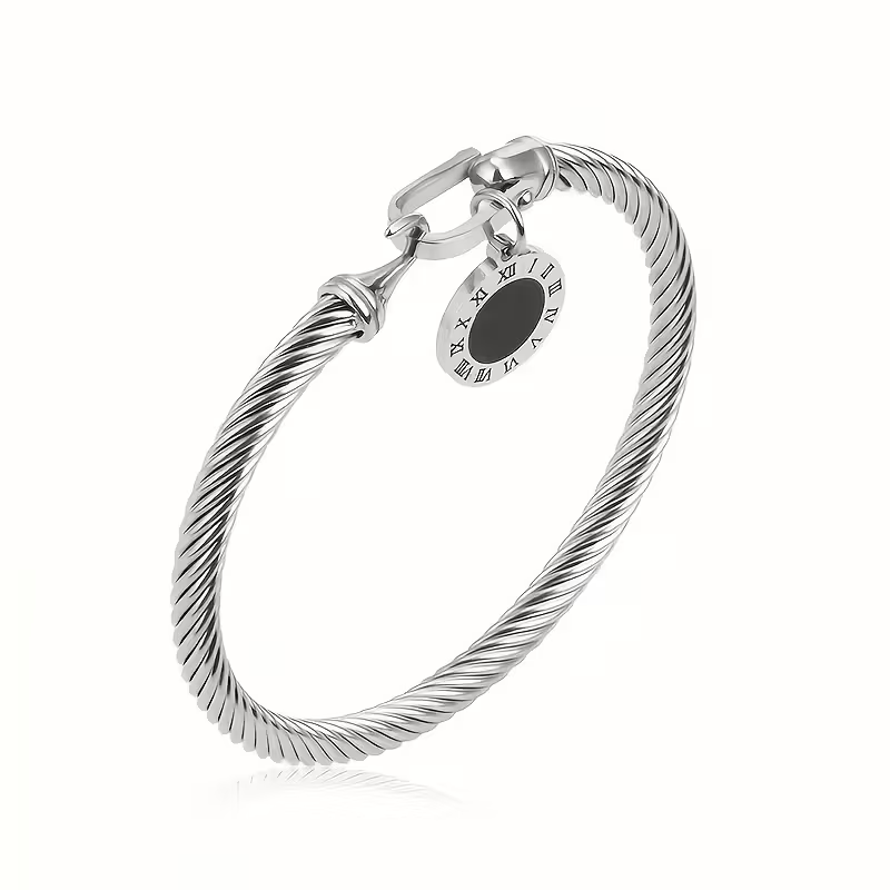 Solid Color Unisex Bangle For New Year, 304 Stainless Steel With 18K Real Gold Plated Finish