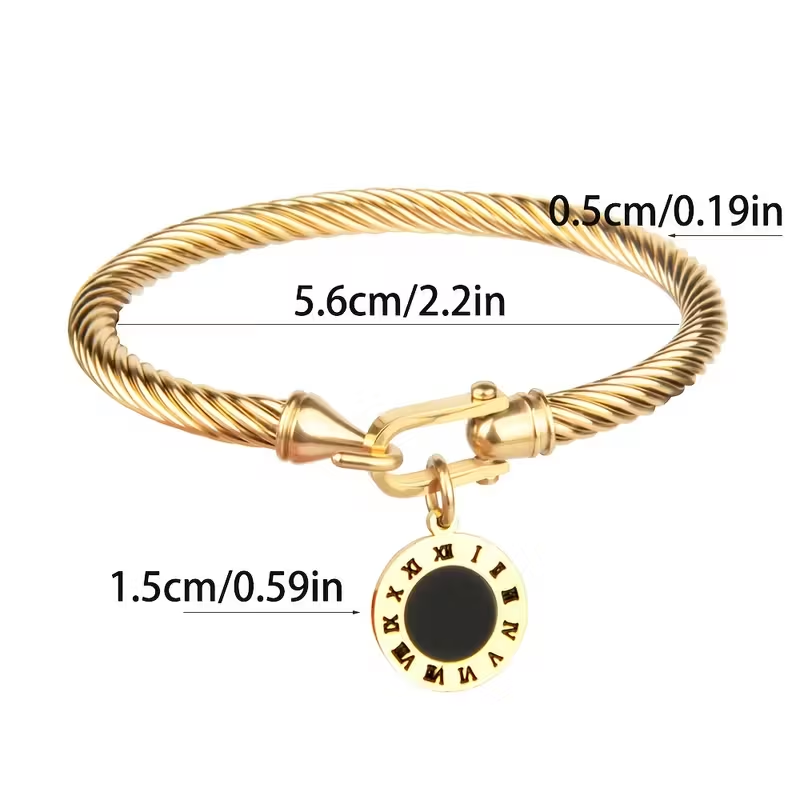 Solid Color Unisex Bangle For New Year, 304 Stainless Steel With 18K Real Gold Plated Finish