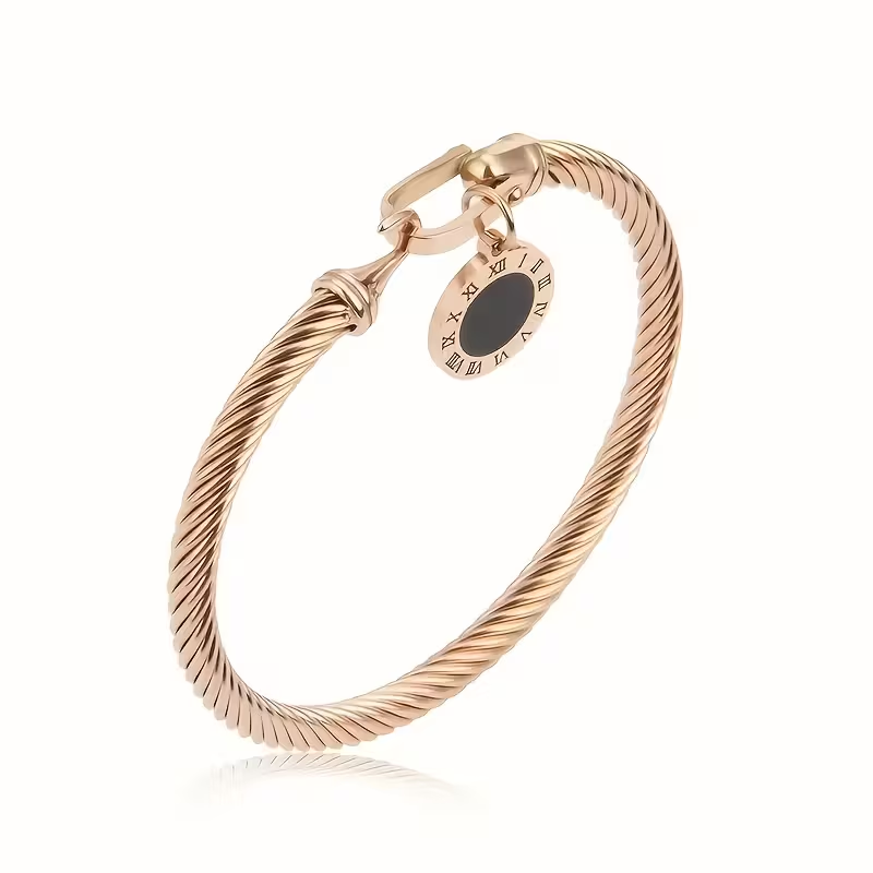 Solid Color Unisex Bangle For New Year, 304 Stainless Steel With 18K Real Gold Plated Finish