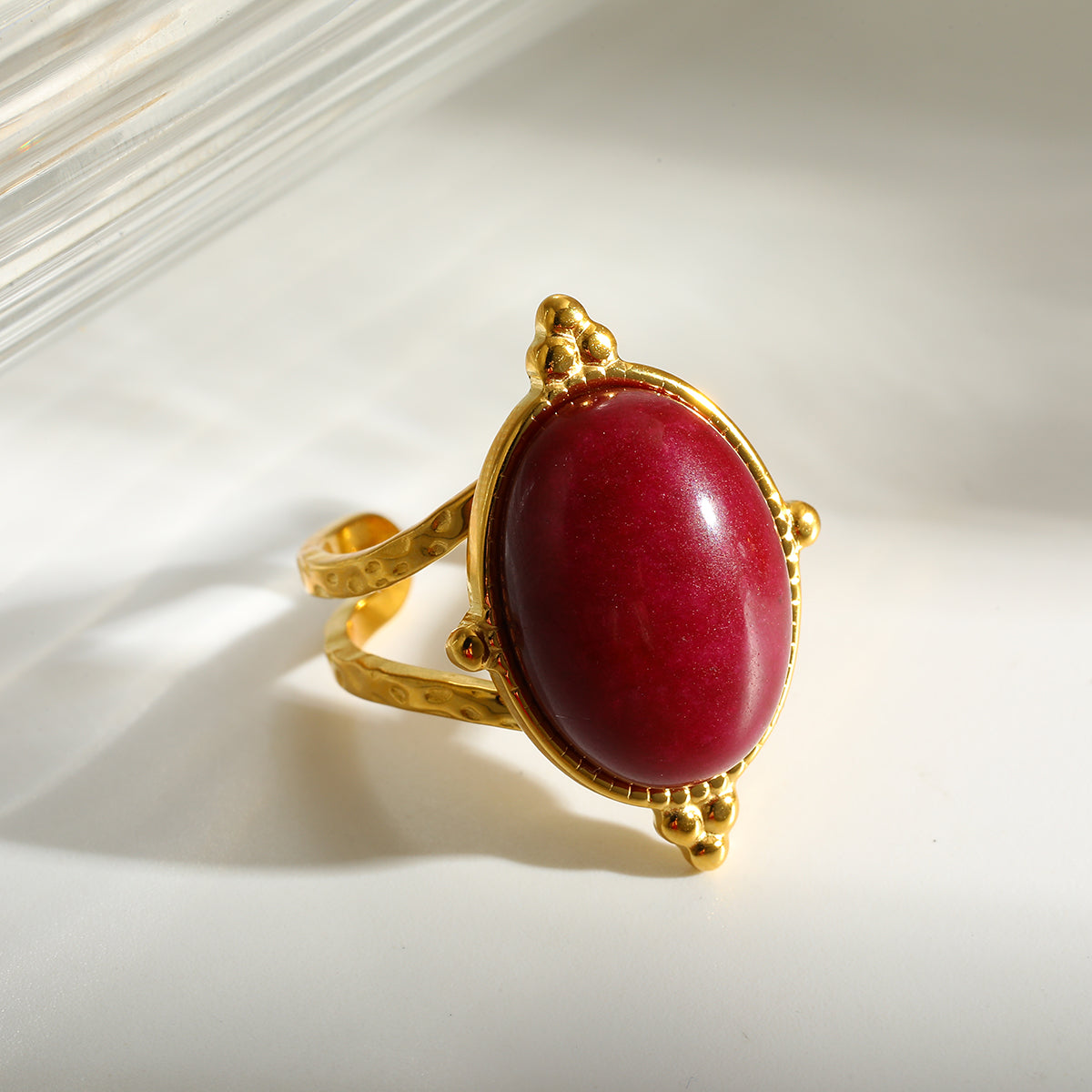 Geometric Rings For Women In 304 Stainless Steel With 18K Real Gold Plating And Natural Stone Inlay, Perfect For New Year